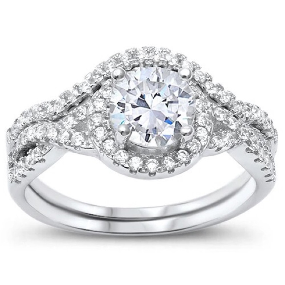 .925 Sterling Silver Prong Wedding Ring Set - Picture 4 of 4